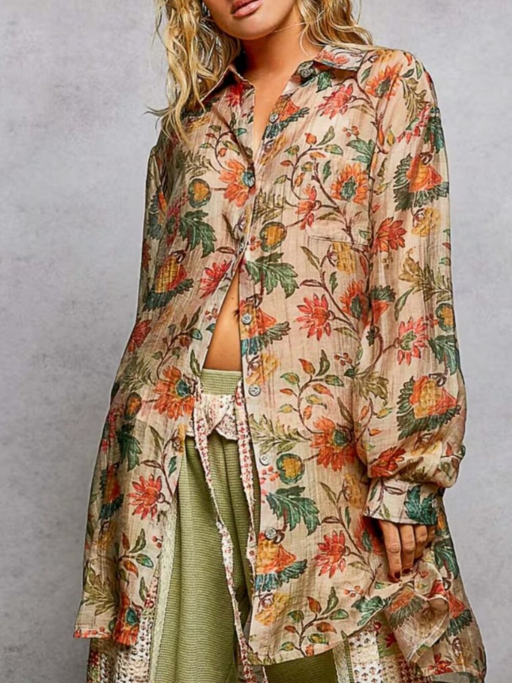 POL FLORAL LONG SHIRT